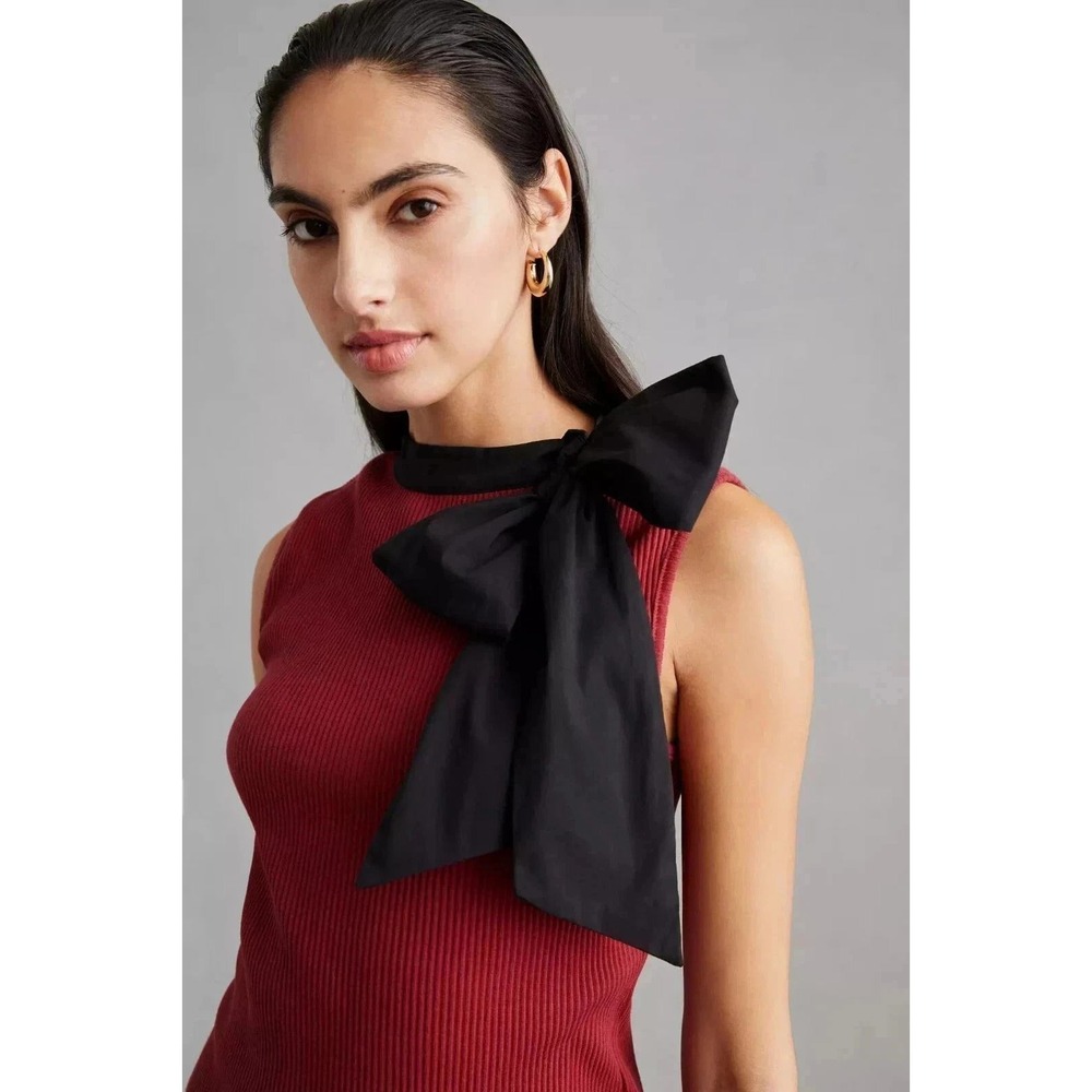 Dolan Left Coast Anthropology Dark Red Ribbed Sleeveless Bow Neck Top Small